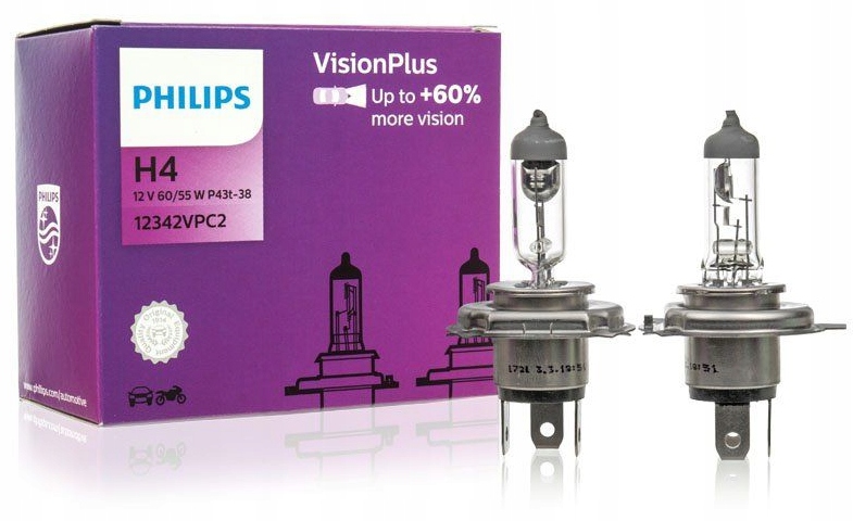 

Żarówki Philips H4 Visionplus +60% 12V 60/55W 2SZT
