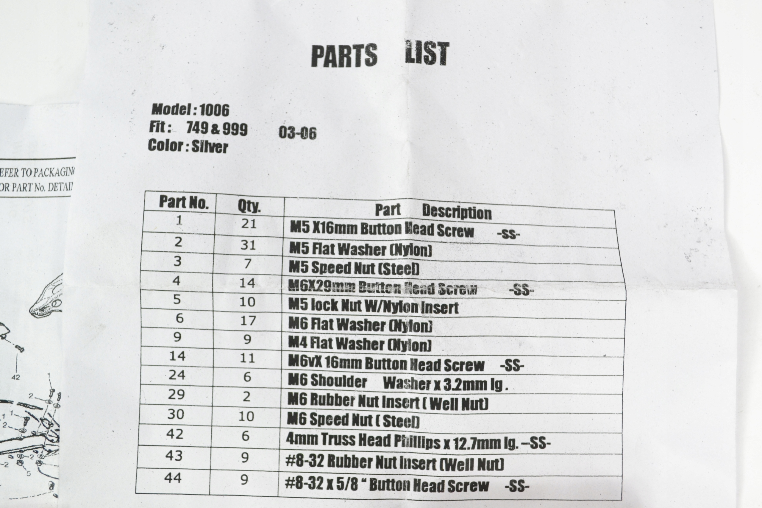 Ducati 749 749R 999 03-06 - болты обтекателя KPL