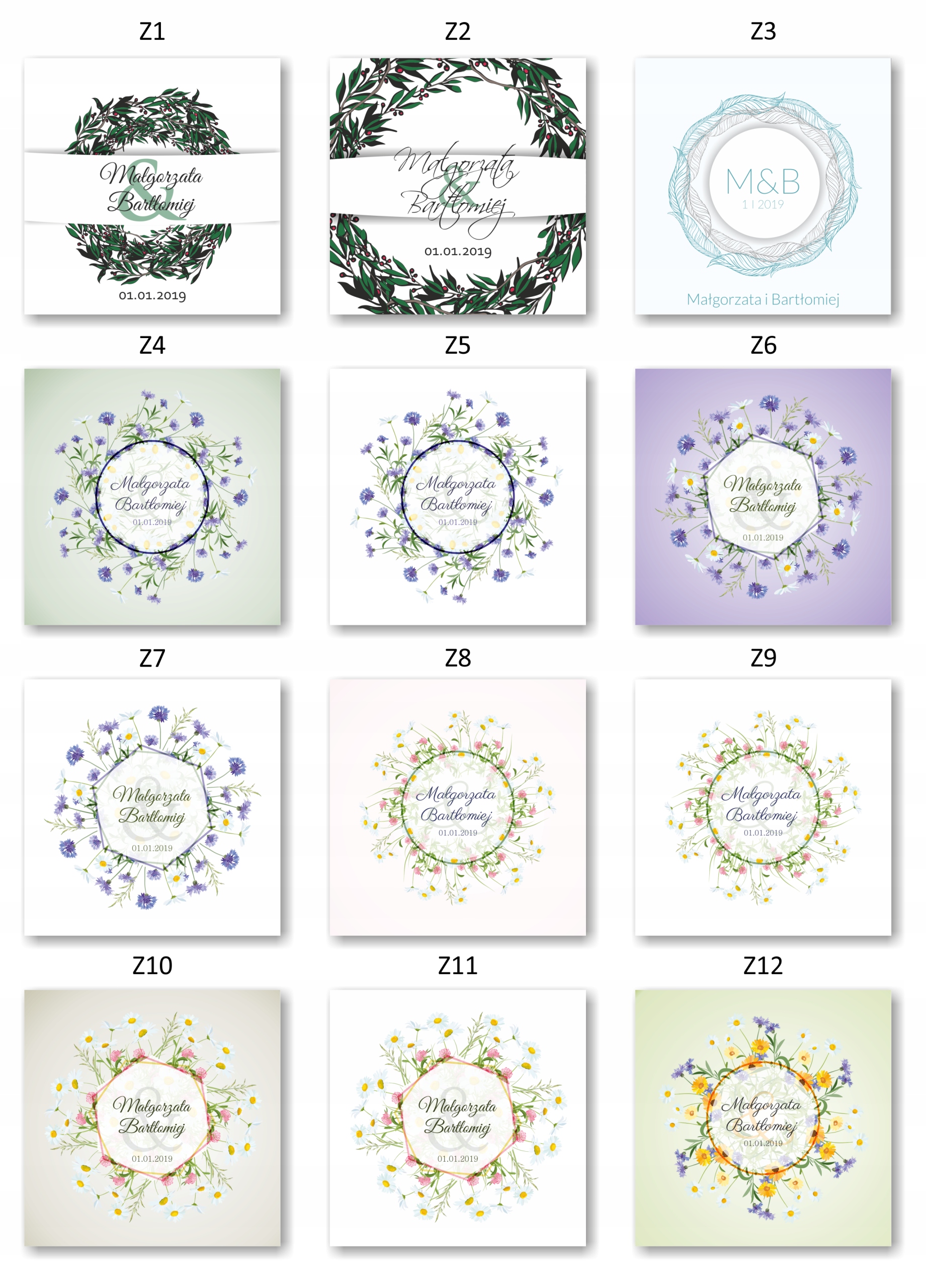 ZAPROSZENIA ŚLUBNE PŁÓTNO boho wianki rustykalne Grubość papieru 246 g