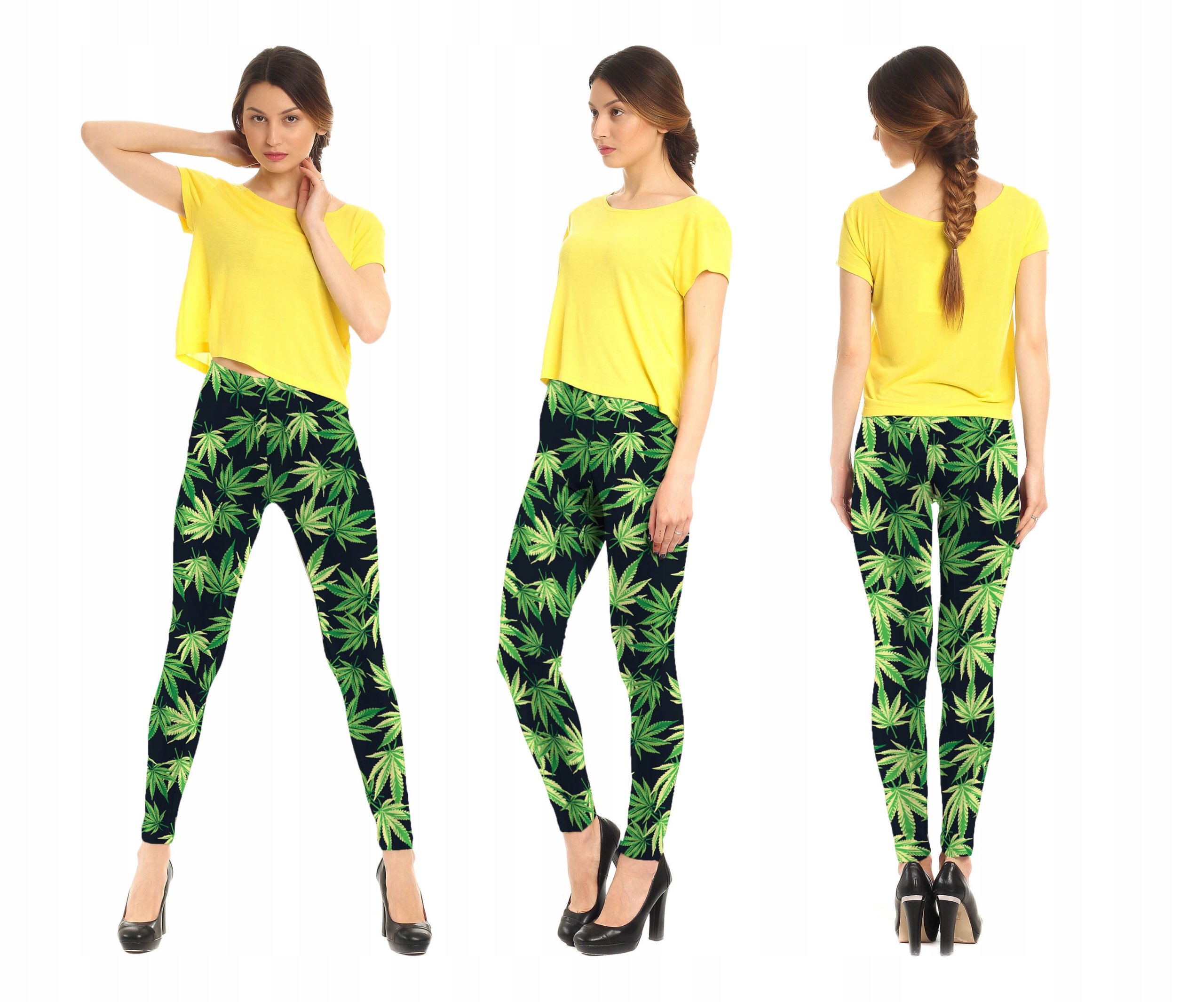 

Legginsy Nadruk Zielone Liście Fitness Getry Pl