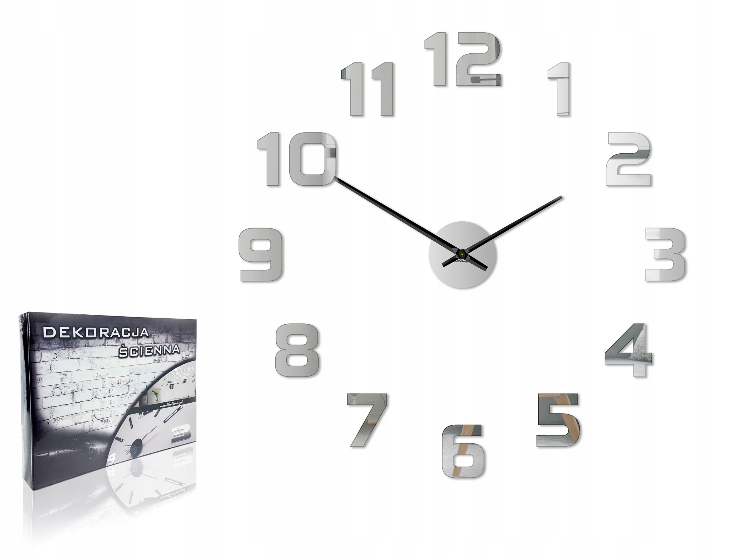 NOWOCZESNY zegar ścienny naklejany BEZGŁOŚNY! 3D Waga produktu z opakowaniem jednostkowym 1 kg
