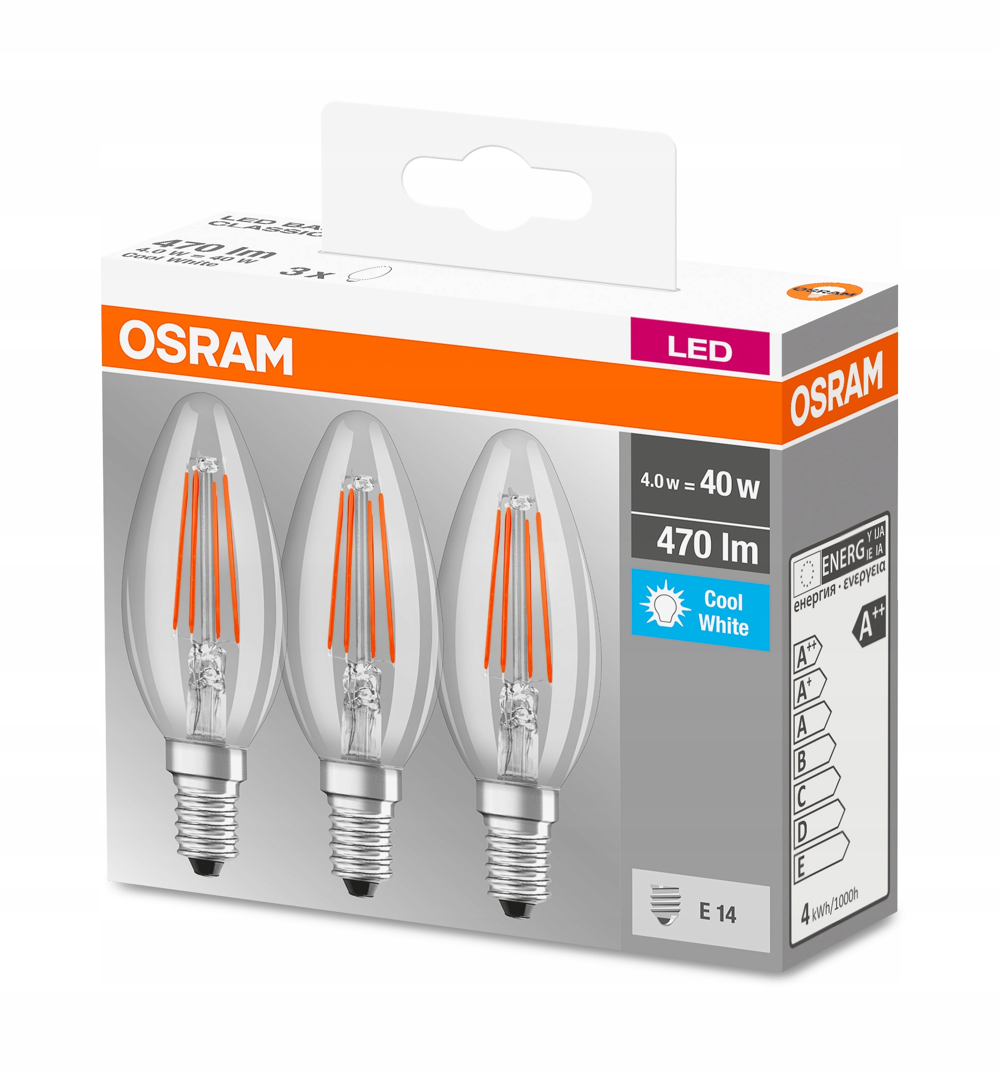 

Osram Led CLB40 E14 Filament 4W= 40W 4000K 9719 x3