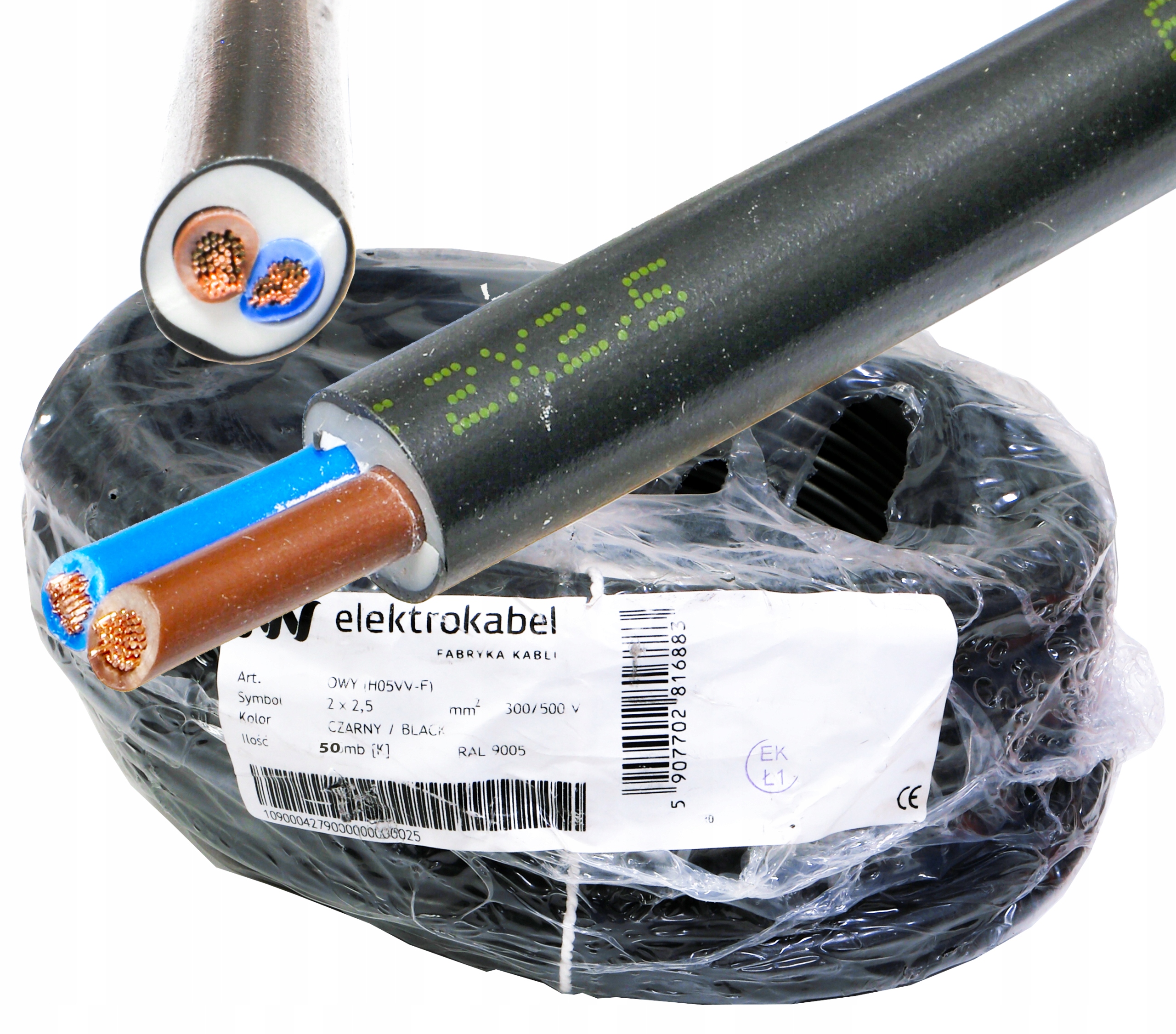 Kabel Owy 2x2,5 mm Linka Cu čierna Cu 50 m