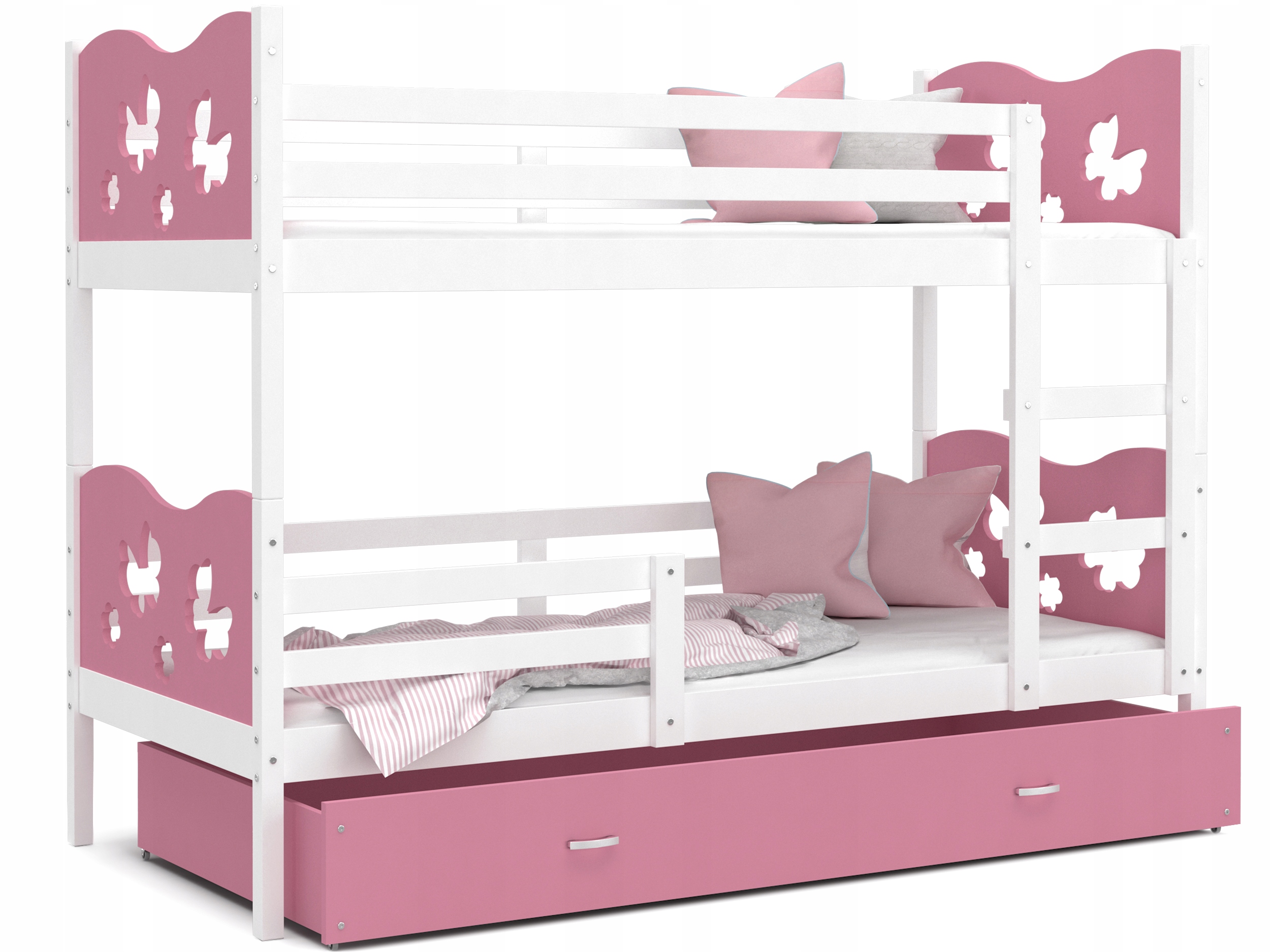 Двухъярусная кровать МАКС 160x80 белый розовый + матрас