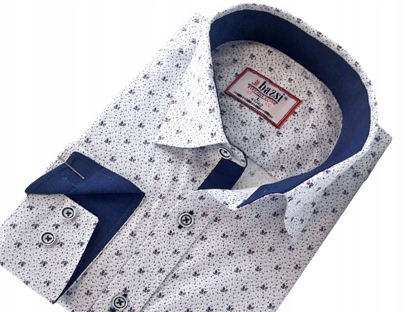 

Biała We Wzory Modna Koszula Slim Fit 43/44