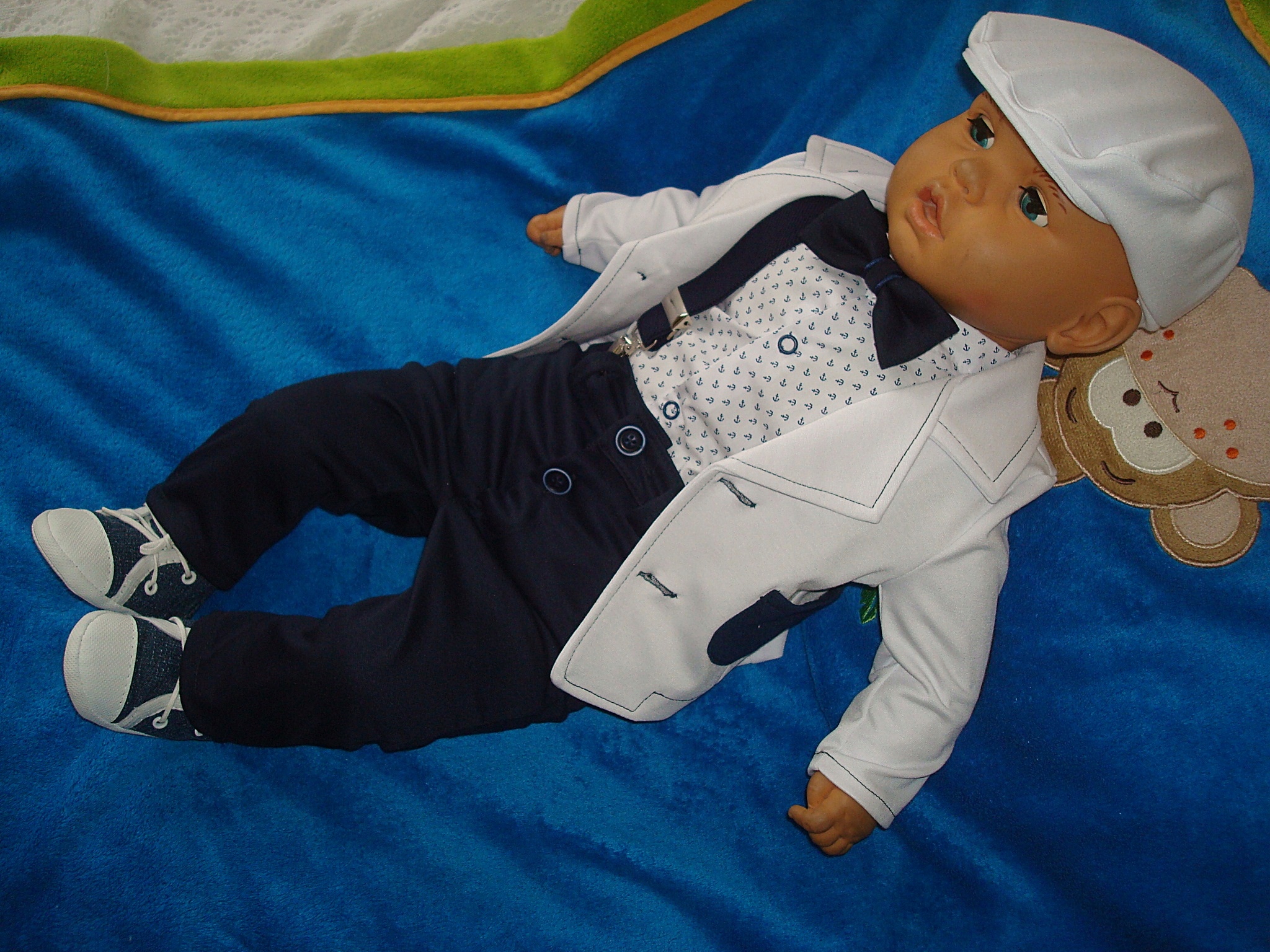 BAWEŁNA MARYNARKA KOMPLET UBRANKO/CHRZTU/WESELE/92 Kolor biały