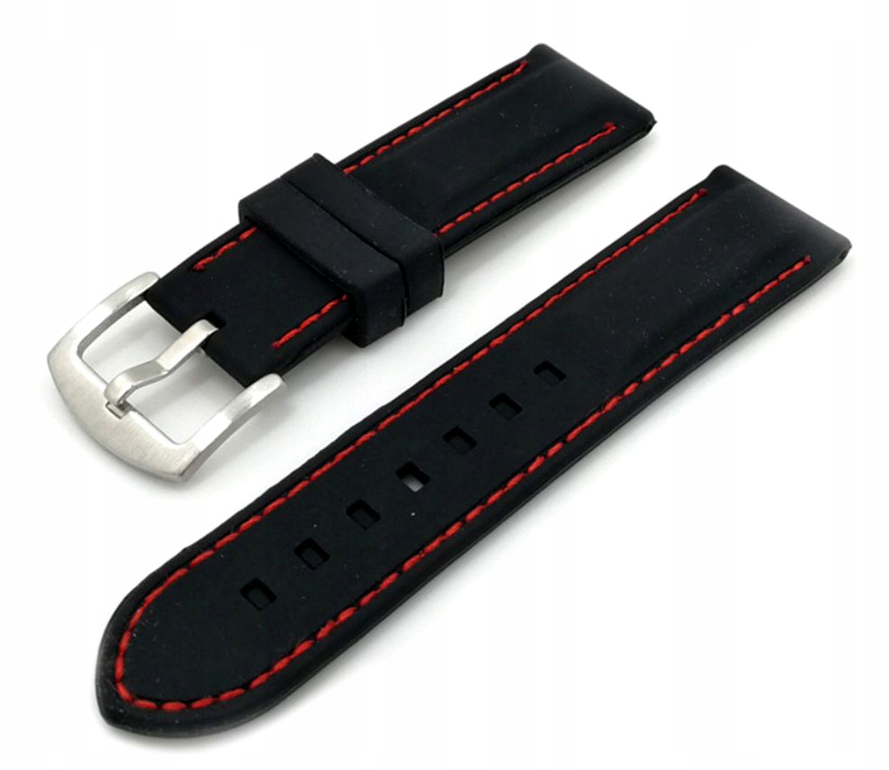 

Pasek do zegarka silikon 22mm czarny / czerwony