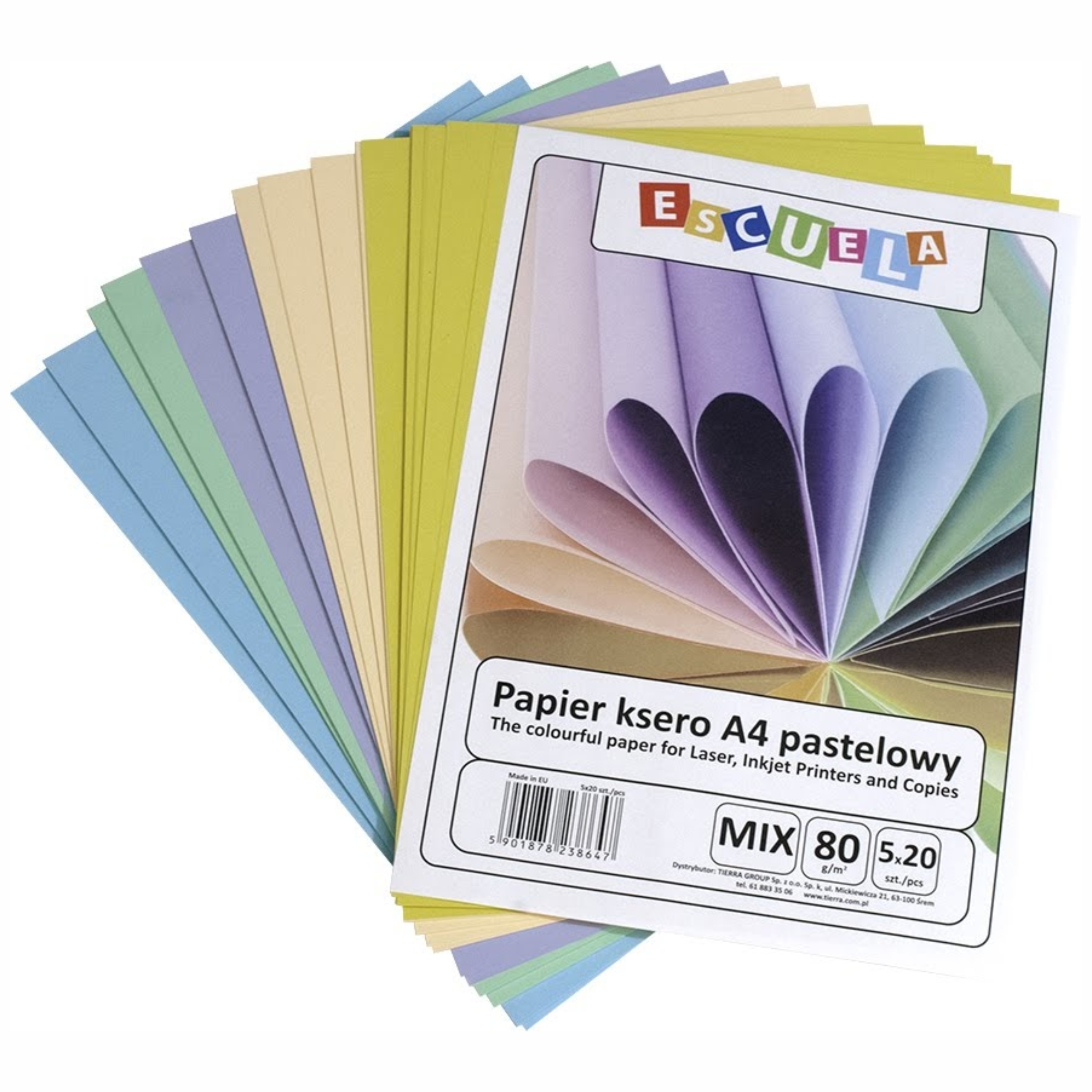 

Papier ksero A4 80g Escuela pastelowy mix 100 ark.