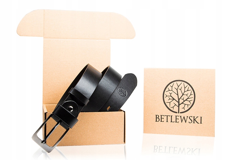 Pasek skórzany męski czarny do spodni Betlewski Model LIC35-0