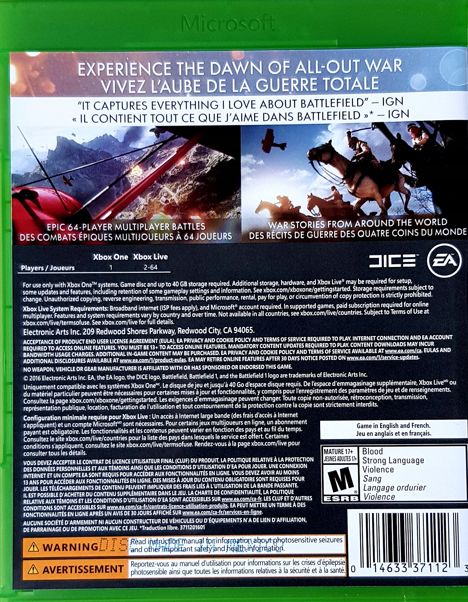 XBOXONE BATTLEFIELD 1 POLSKI DUBBING NOWA FOLIA Producent 12 Hit Combo!