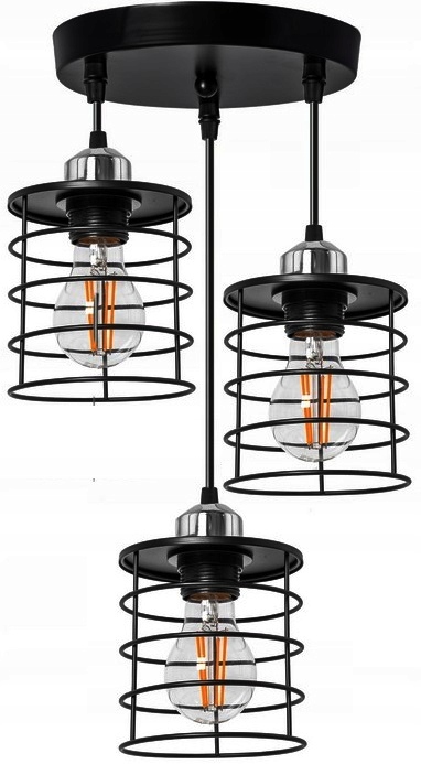 

Lampa Sufitowa Wisząca Potrójna Metal Loft Czarna
