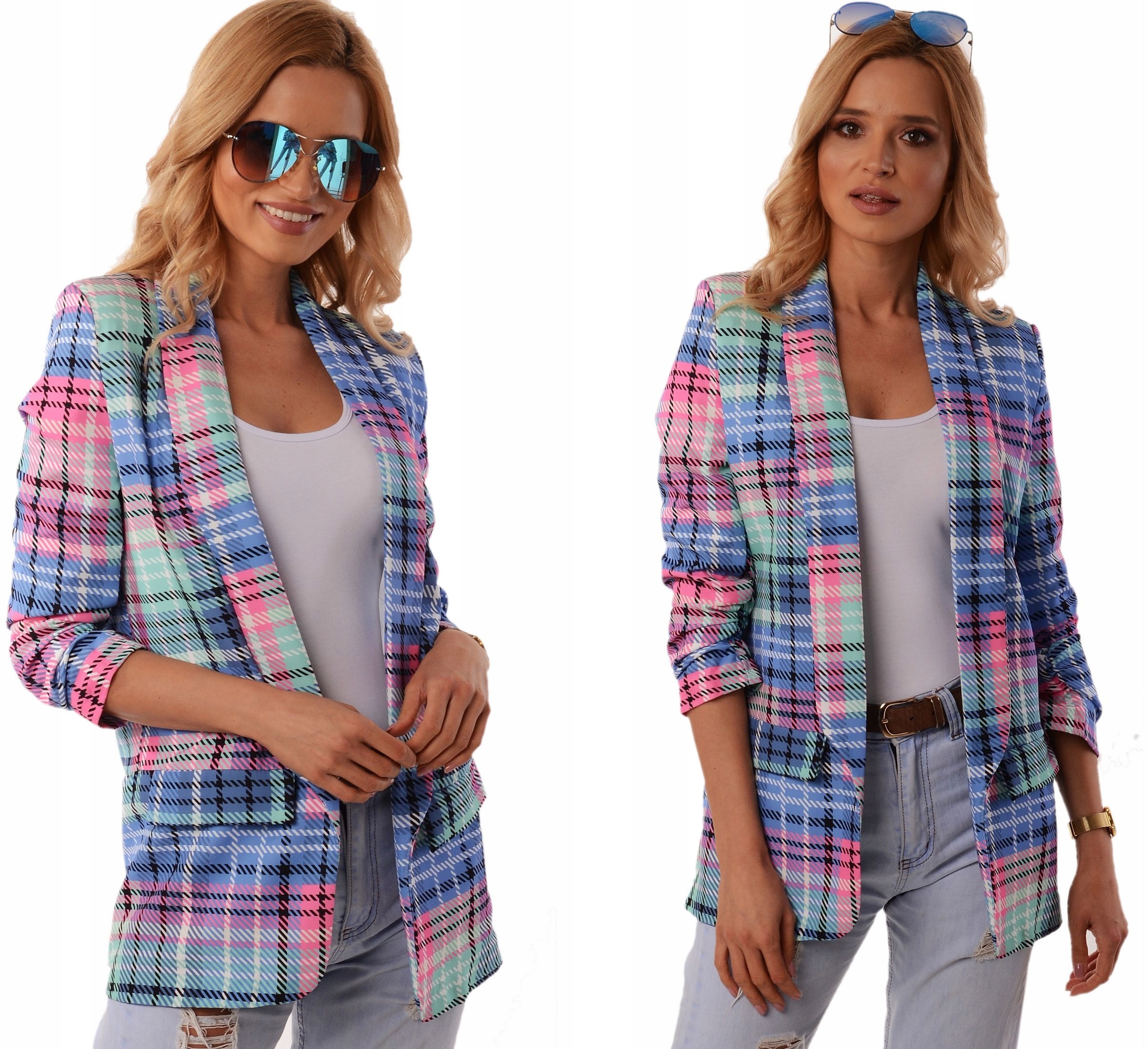 Żakiet MARYNARKA damska krata Big Size 4XL/48 Model Modna Marynarka - Żakiet smokingowy z podszewką