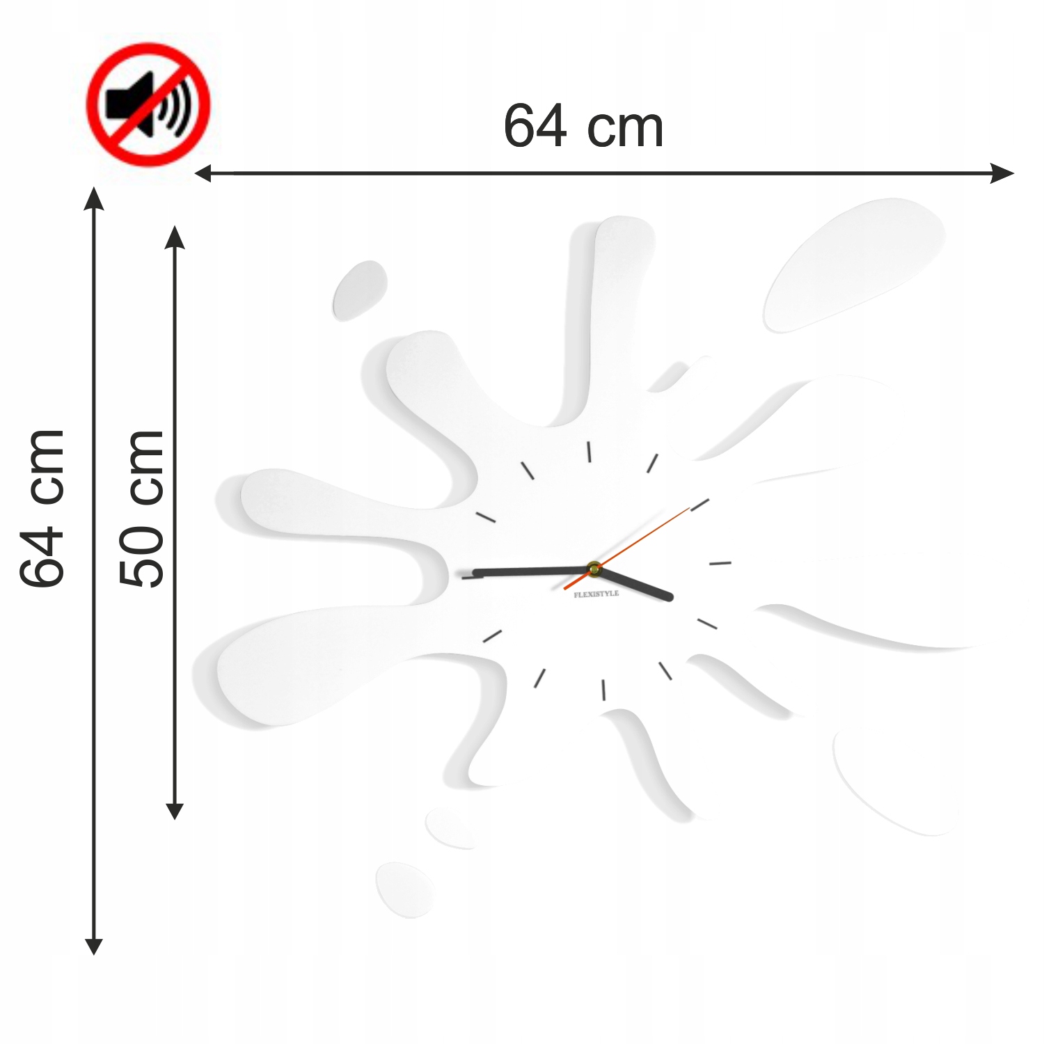 Wielki zegar ścienny nowoczesny KLEKS kolory biały Zasilanie baterie