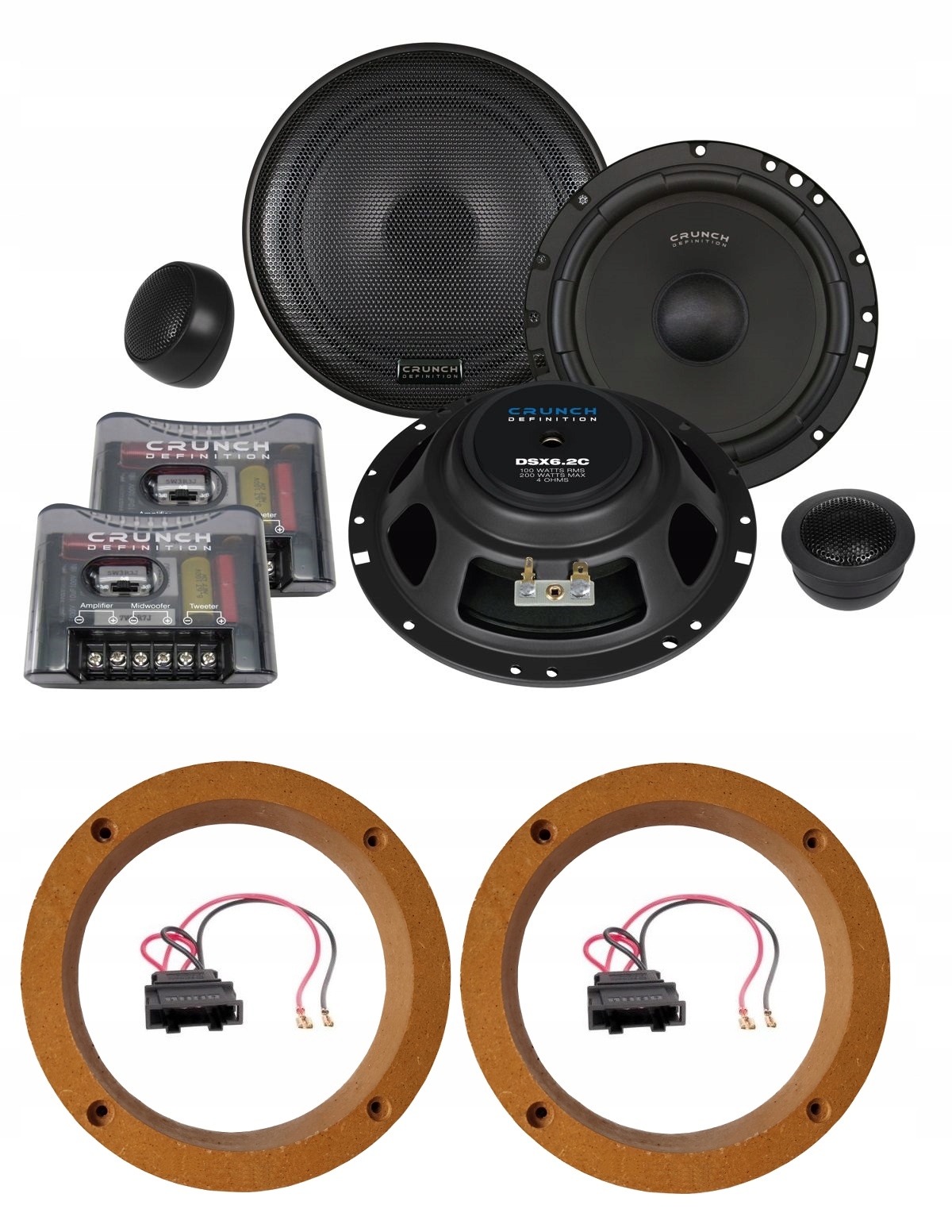 Reproduktory 165 mm dištančné prvky Vw Passat b5 Golf 4 IV Predná Zadná Časť Crunch DSX6.2C