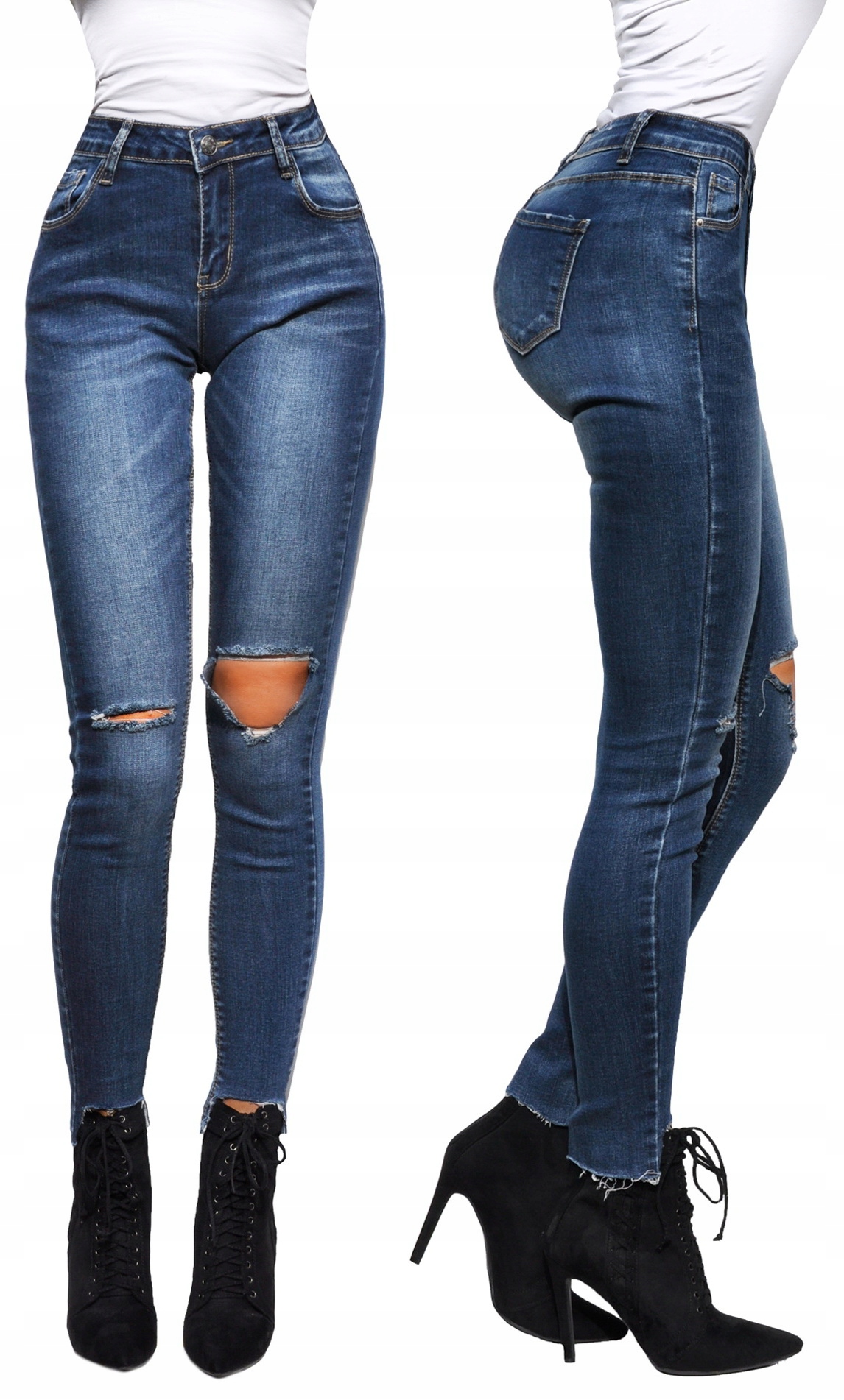 #M811Spodnie Jeans Dopasowane Rurki Dziury S Marka FASHION AVENUE