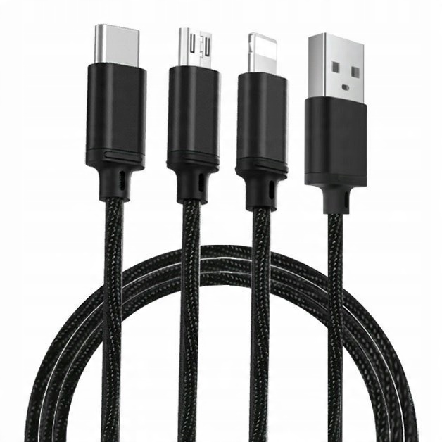 

Mocny Nylonowy przewód 3w1 micro-USB/USB-C/iPhone