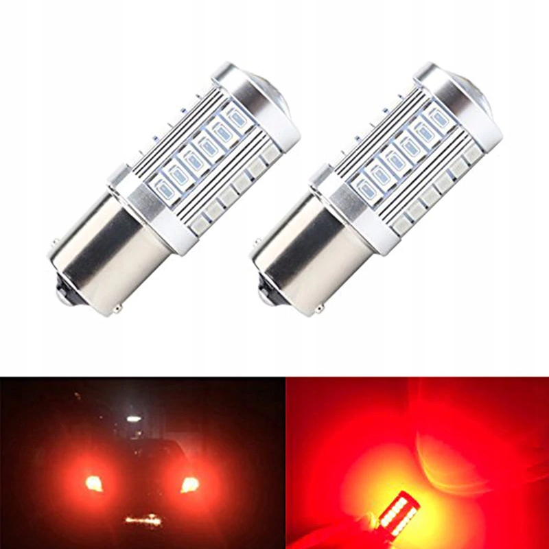 ŻARÓWKA LED 33 SMD 5630 P21W R10W BA15S CZERWONA