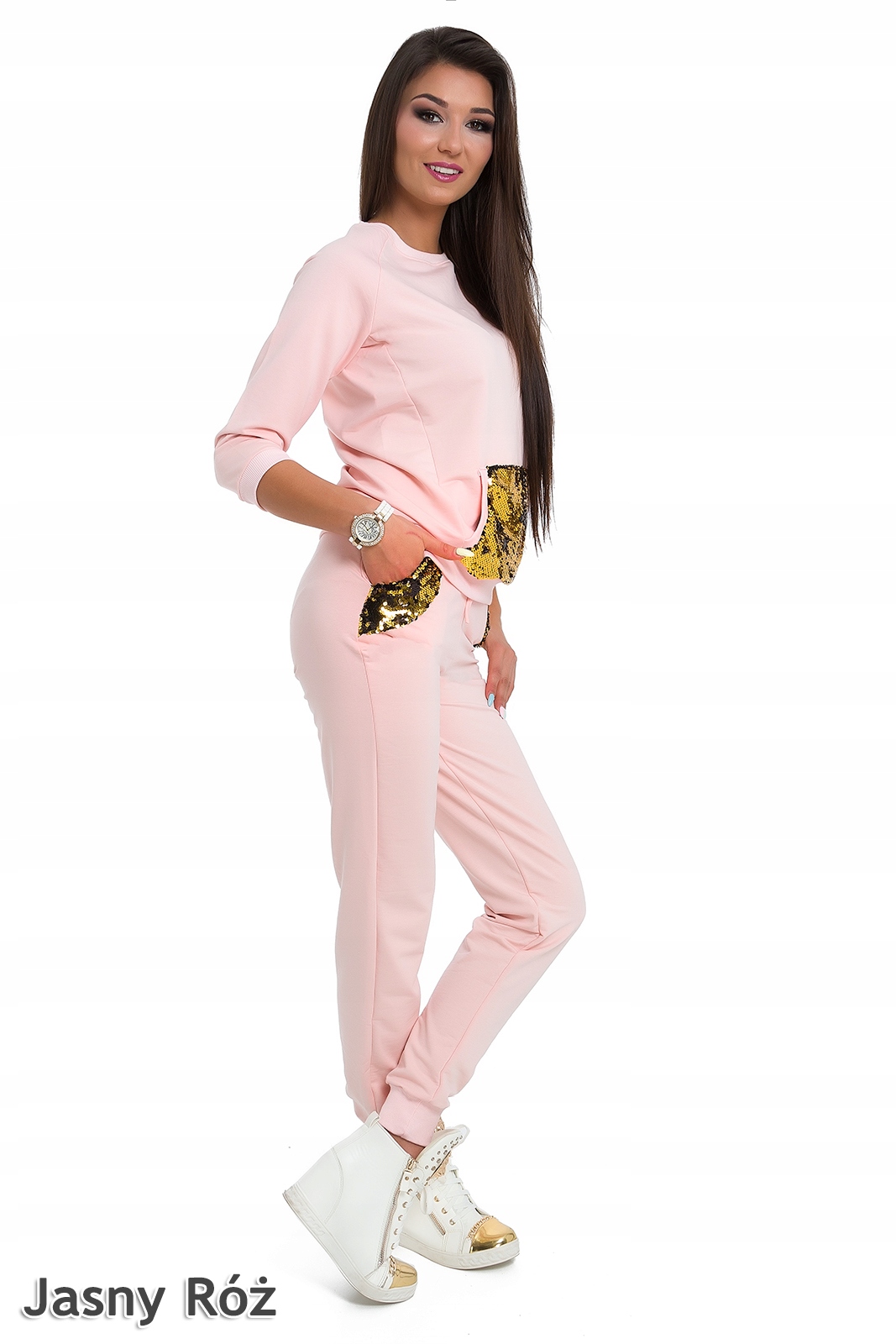 653__roz._L__DRES BLUZA SPODNIE ŚCIĄGACZE CEKINY Marka inna