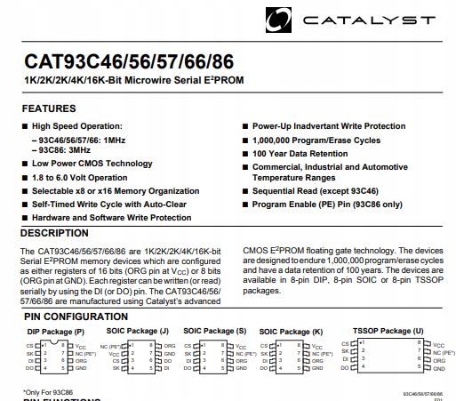 93C46LI EEPROM CSI DIP8 CAT93C46 1K-BIT [1szt] Kod producenta CAT93C46