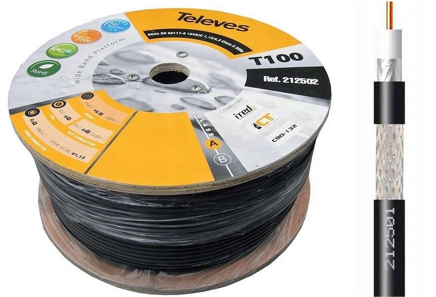 

Kabel Antenowy Czarny Televes T100 z Miedź 1m 2125