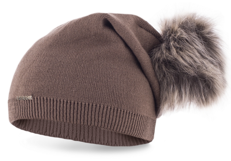 

Ciepła Czapka beanie krasnal z pomponem Brązowy P1