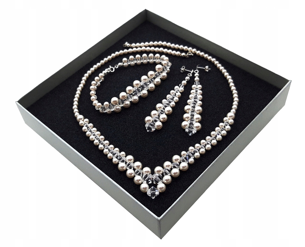 

komplet Swarovski elem. biżuteria Srebro perły