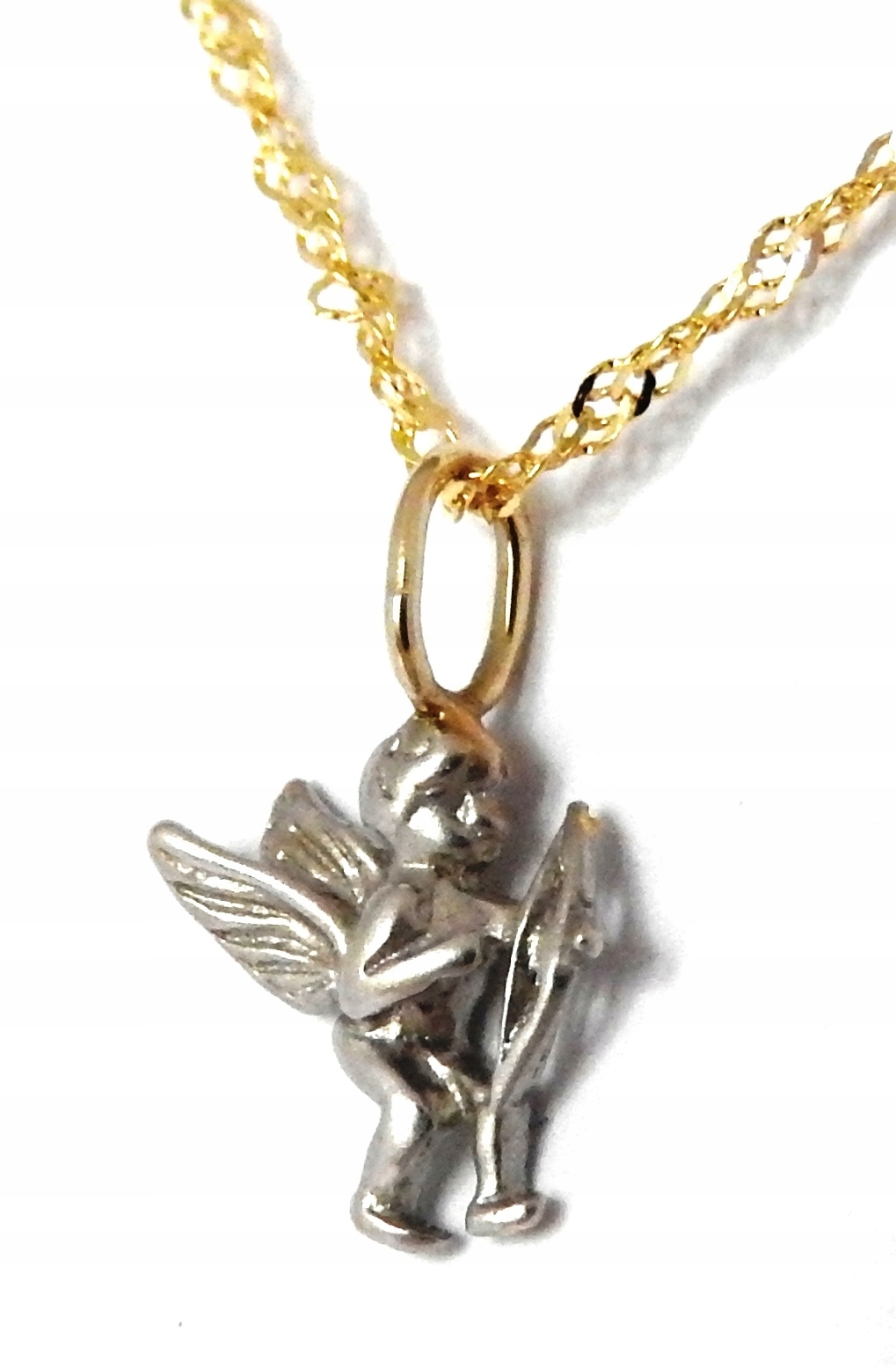 AMOREK ŁAŃCUSZEK 585 KOMPLET BIAŁE ZŁOTO ANIOŁEK