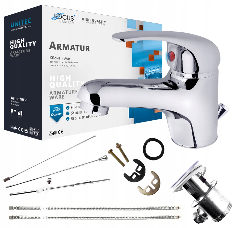 

Bateria Umywalkowa Łazienkowa Kran + Korek Stojąca