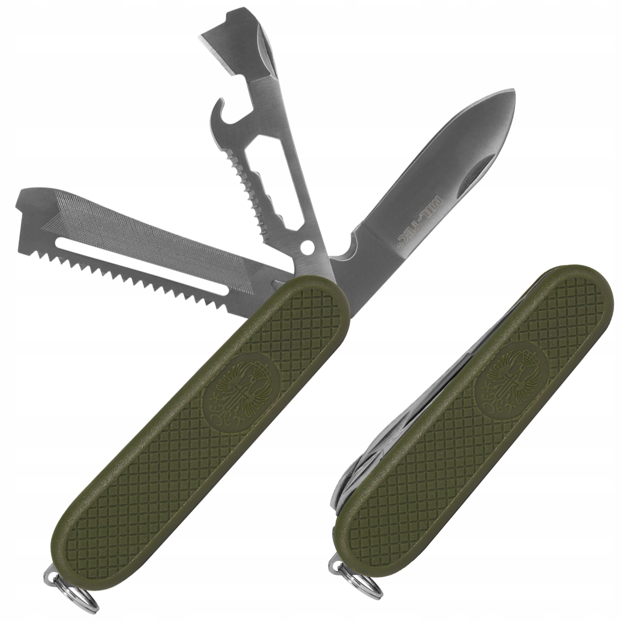 Nóż składany Mil-Tec armii hiszpańskiej 9 funkcji Abs olive 11 cm scyzoryk