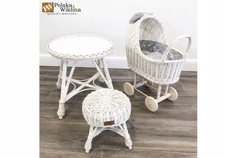 STOLIK WIKLINOWY DLA DZIECI OKRĄGŁY WYBIELONY Marka inna