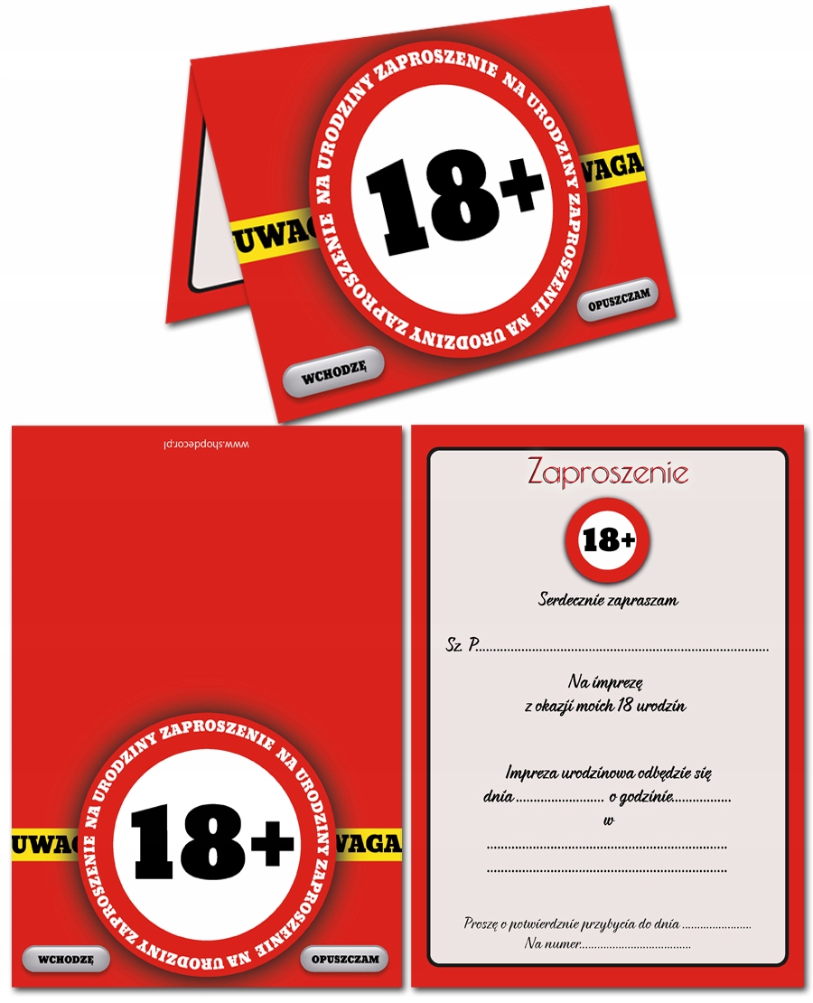 ZAPROSZENIE 18 URODZINY OSIEMNASTKA ZAKAZ UWAGA Marka inna
