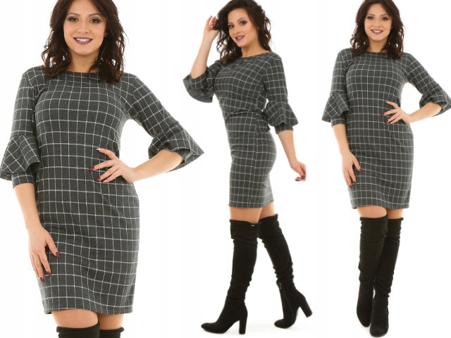 

F499 Krata midi Sukienka z falbankami r.M