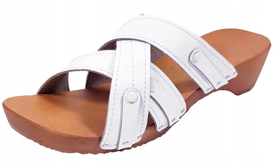 Drewniaki Chodaki Odkryte Obcas Paseczki BIAŁE *36 Rozmiar 36