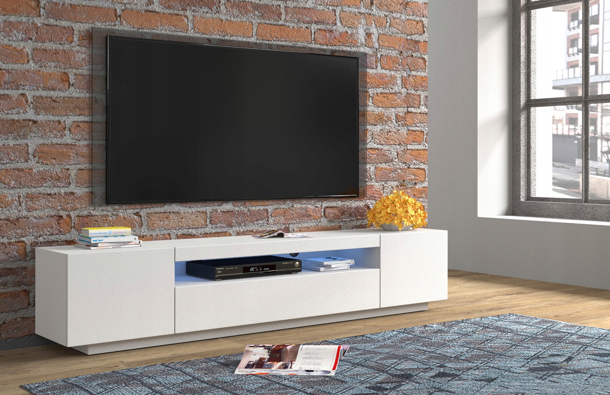 Skříňka Rtv stolek 200 cm bílá matná stojící