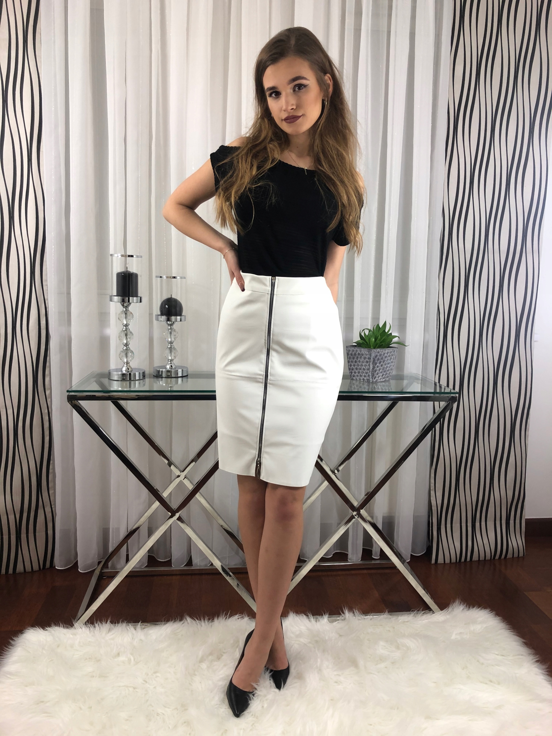 D8 SPÓDNICA ZAMEK EKO SKÓRA ZIP GLOSS BIAŁY R.42 Marka Dana