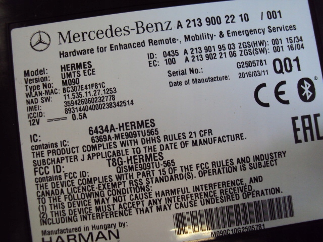 MODUŁ TELEMATIC MERCEDES E-KLASA W213 A2139002210 Typ samochodu Samochody osobowe