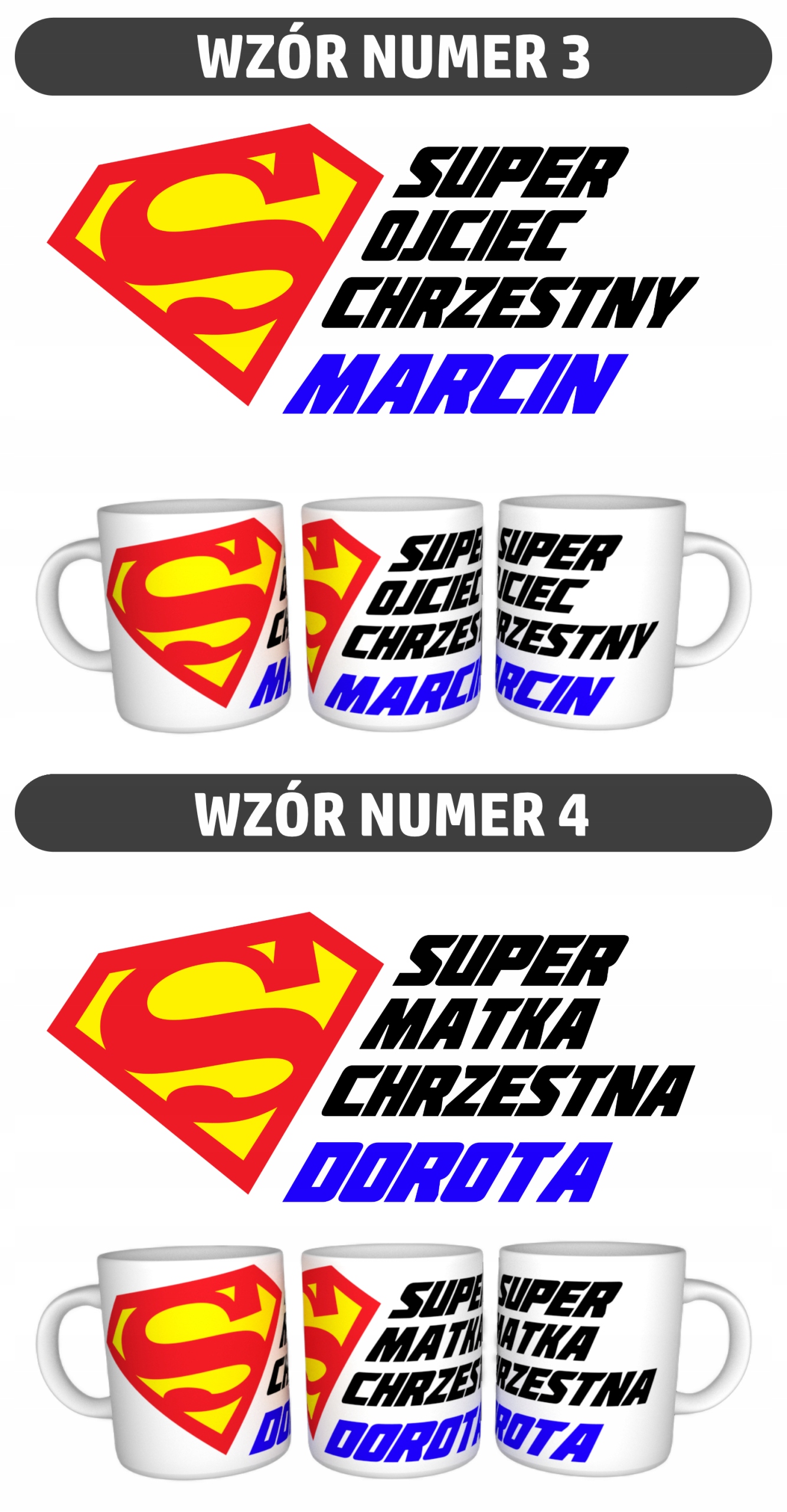 KOMPLET KUBKÓW PREZENT NA CHRZEST DLA CHRZESTNYCH Marka inna