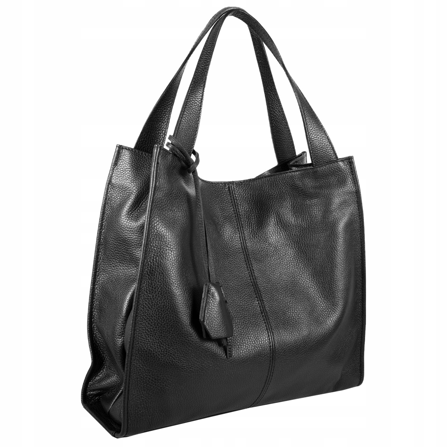 WŁOSKA TOREBKA SHOPPER SKÓRZANA NA RAMIĘ A4 CZARNA Marka inna