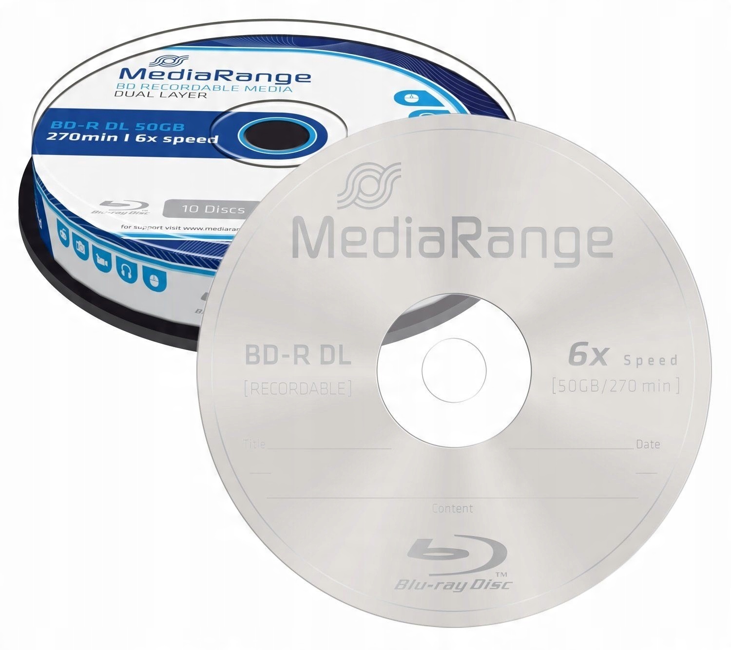 

MediaRange Bd-r DL 50GB zapis 6x Cake Box 10 WaWa