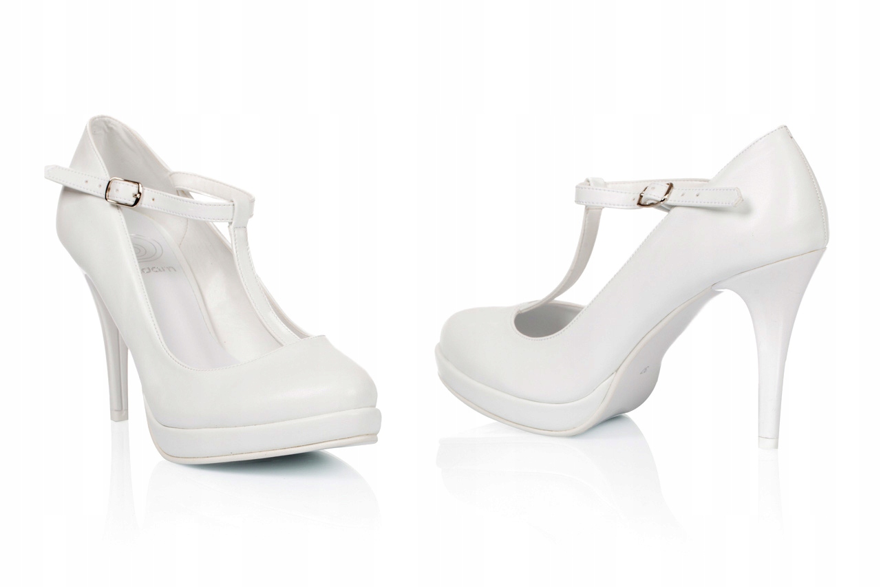 Biale buty ślubne na platformie z paskami 39