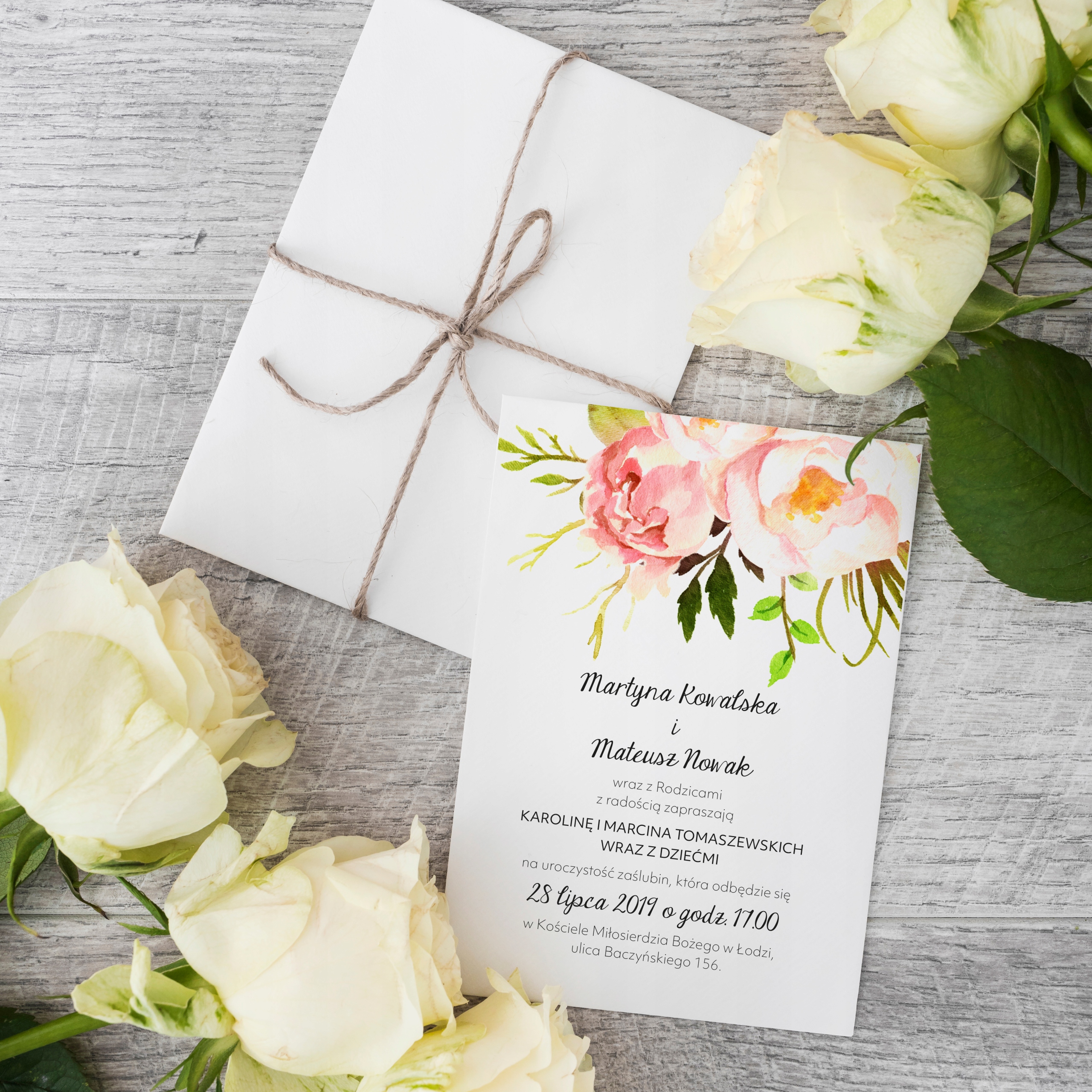 Zaproszenie kolekcja Mia Kwiaty Personalizacja Z5P Wykończenie papieru matowe