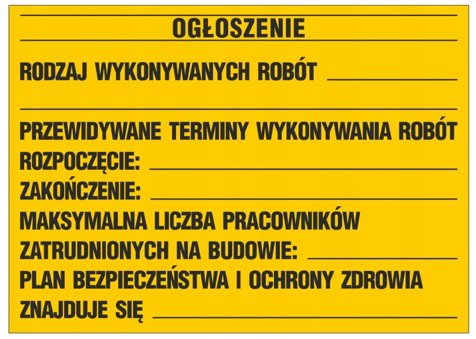 Tablica Budowlana Informacja Ogłoszenie Bioz 70x50