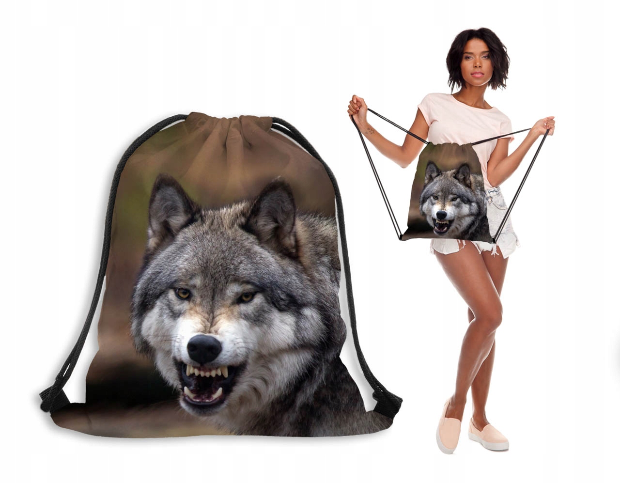 WOREK PLECAK OSTRY WILK SZKOŁA NADRUK PLAŻA