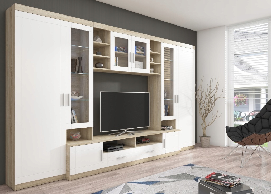 Meblościanka duża Paris dąb sonoma biała 3,40m