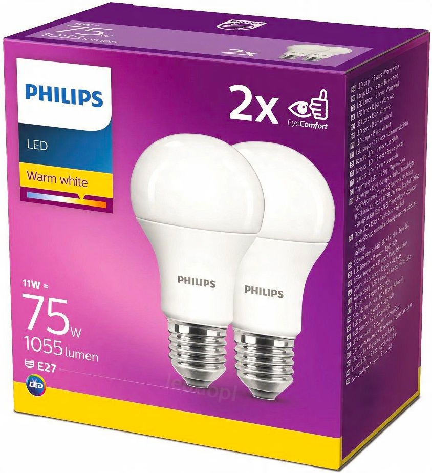 

Żarówka Led E27 11W 75W A60 2700K Philips 2-PAK