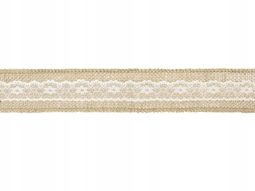 

Taśma jutowa z koronką na stół weselny 5cm x 5m