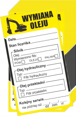 NAKLEJKI OLEJOWE, wymiana oleju, sprzęt budowlany