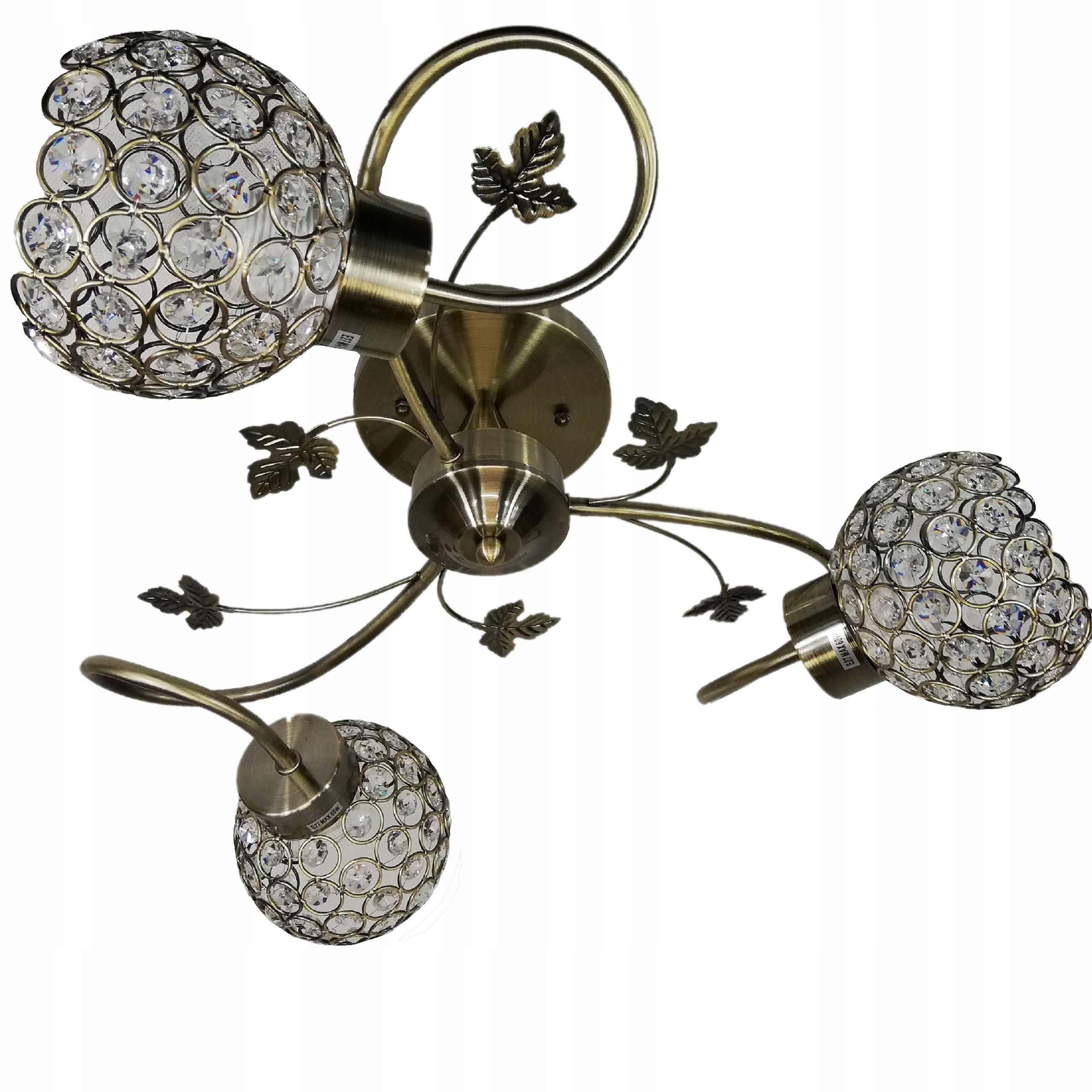 

Lampa Sufitowa Żyrandol Plafon 3 Kryształy Patyna