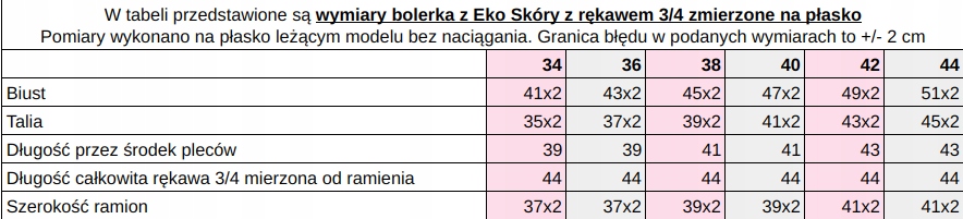 BOLERKO Marynarka żakiecik EKO SKÓRA 34-44 tu 32 Rękaw rękaw 3/4