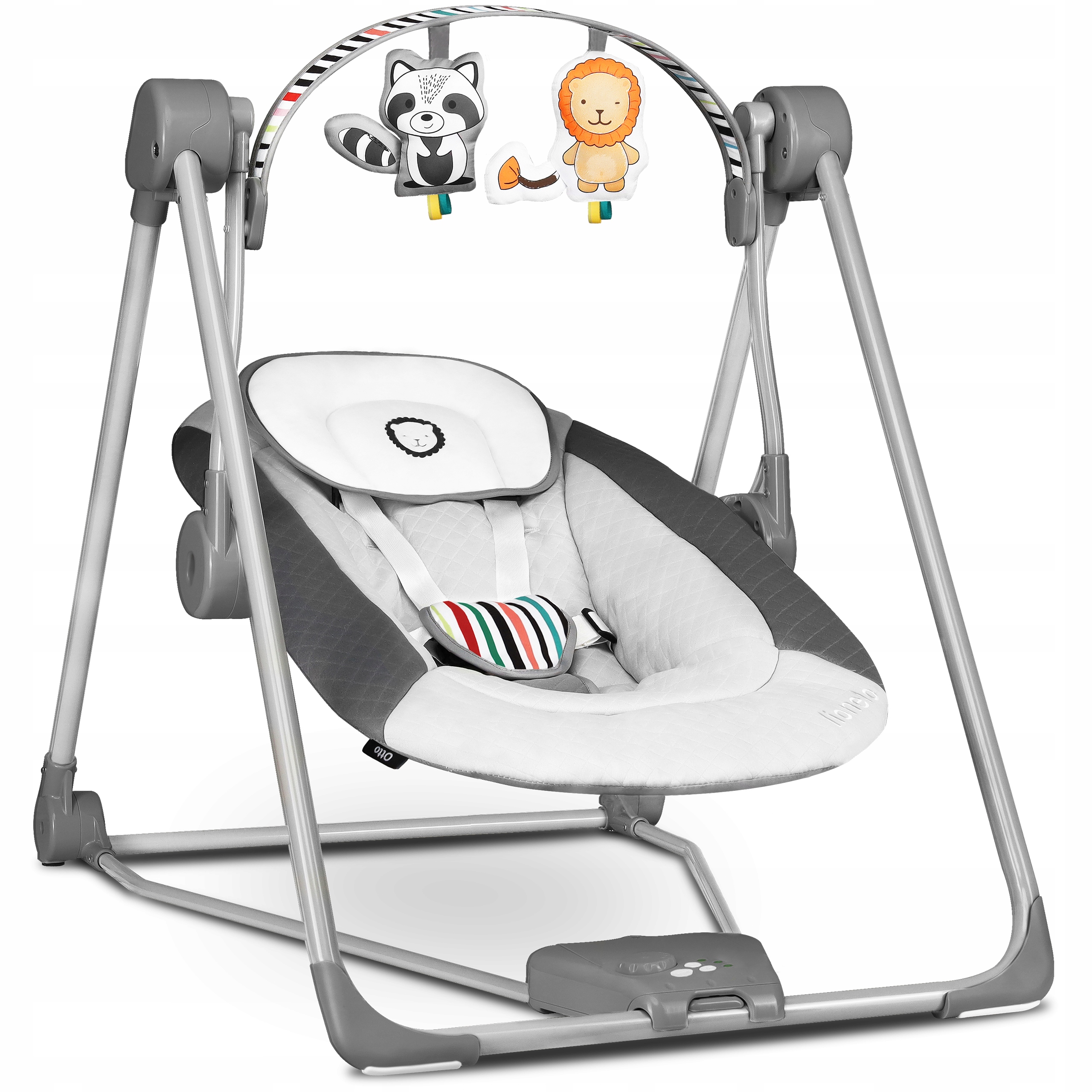 ШЕЗЛОНГ СКЛАДЫВАЮЩИЙСЯ ОЧЕНЬ КОМПАКТНО, ПОДНОЖКА КАЧЕЛИ LIONELO ОТТО + ИГРУШКИ